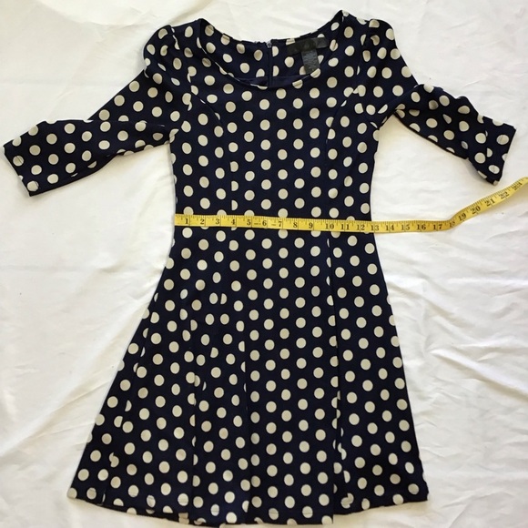 LAPIS WOMEN ELEGANT NAVY BLUE WHITE POLKA DOT SPRING PICNIC SKATER DRESS SIZE S - Picture 5 of 7